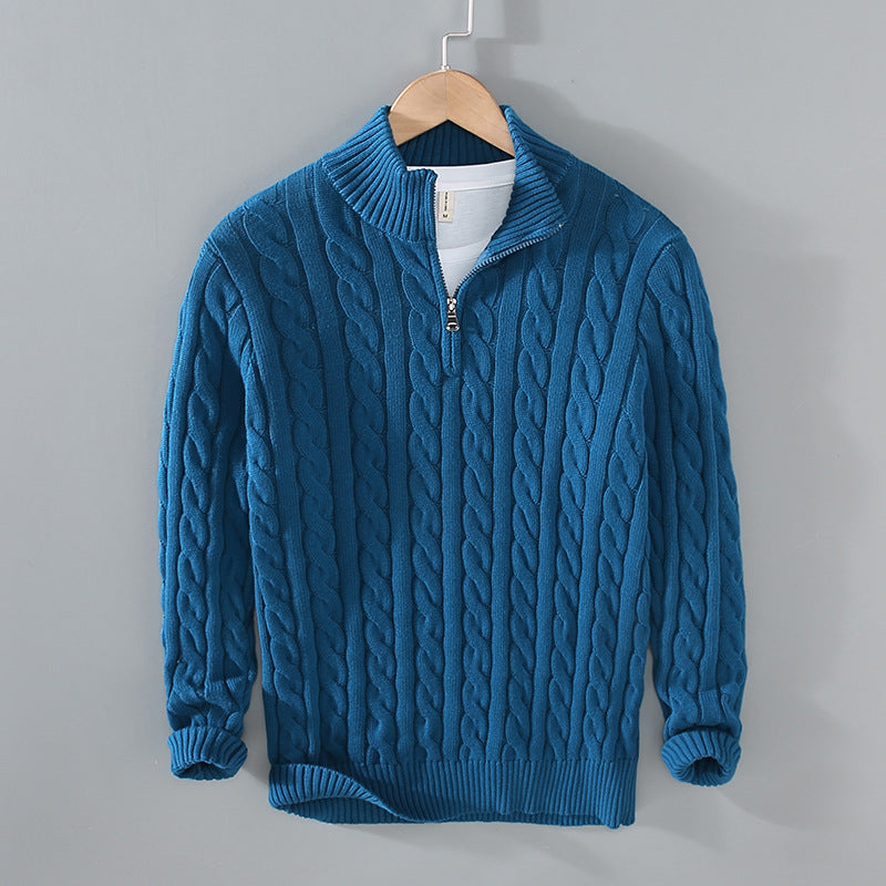Cotton Half-Zip Cable Sweater