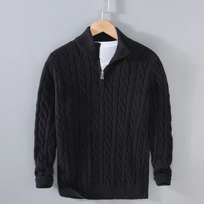 Cotton Half-Zip Cable Sweater