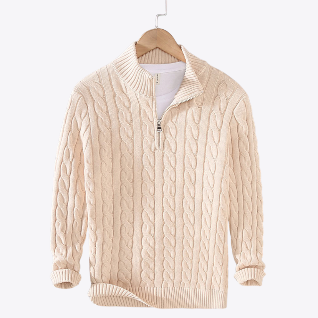 Cotton Half-Zip Cable Sweater