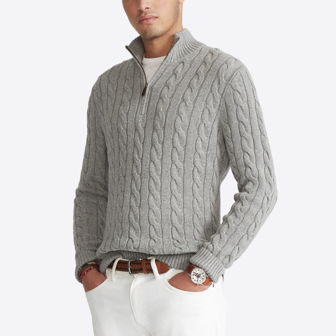 Cotton Half-Zip Cable Sweater