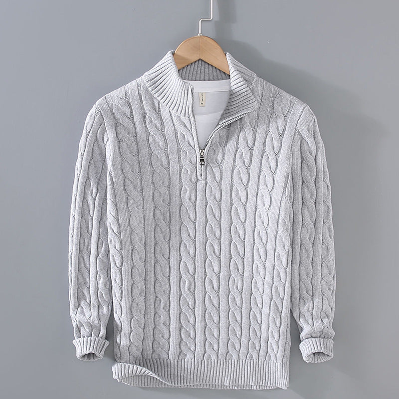 Cotton Half-Zip Cable Sweater