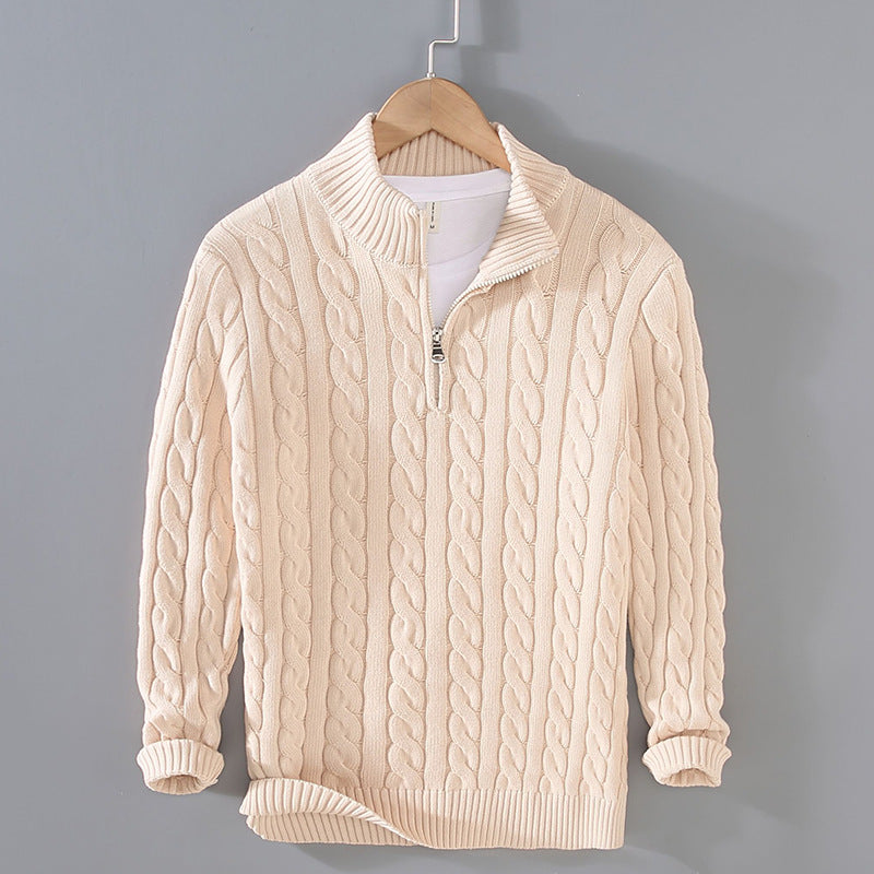 Cotton Half-Zip Cable Sweater