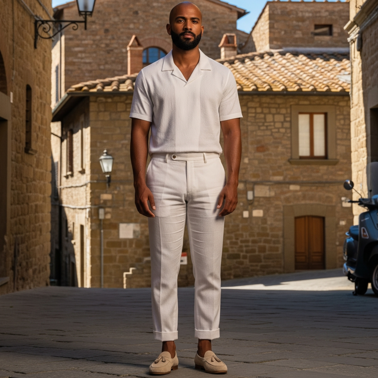 Man in a white Ummati outfit, showcasing timeless elegance with a modest and sophisticated fit.